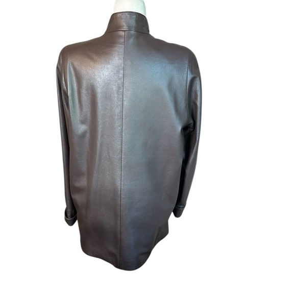 Elegant Gray Women's Leather Metallic Brown Jacket Size Small - Picture 5 of 6